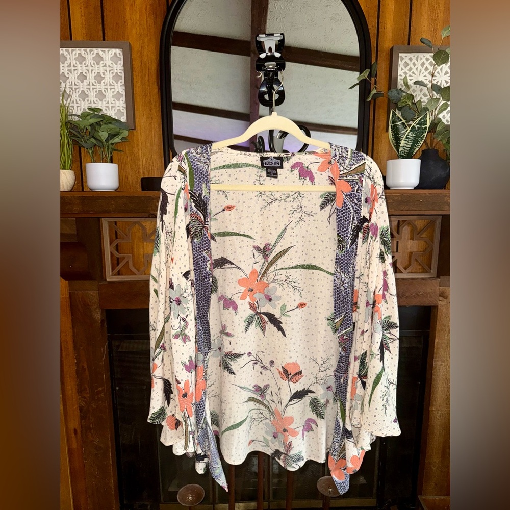 Angie Floral Print Women's Kimono- Cream, Purple, Orange